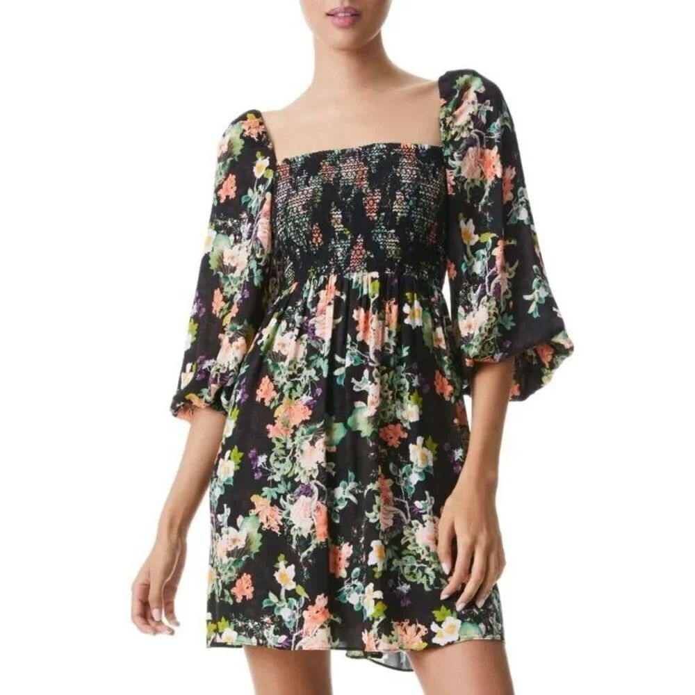 ALICE + OLIVIA Womens CooperโFloral Smocked Minidress Size 8 NEW